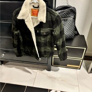 Levi's Black and Green Checkered Sherpa Jacket